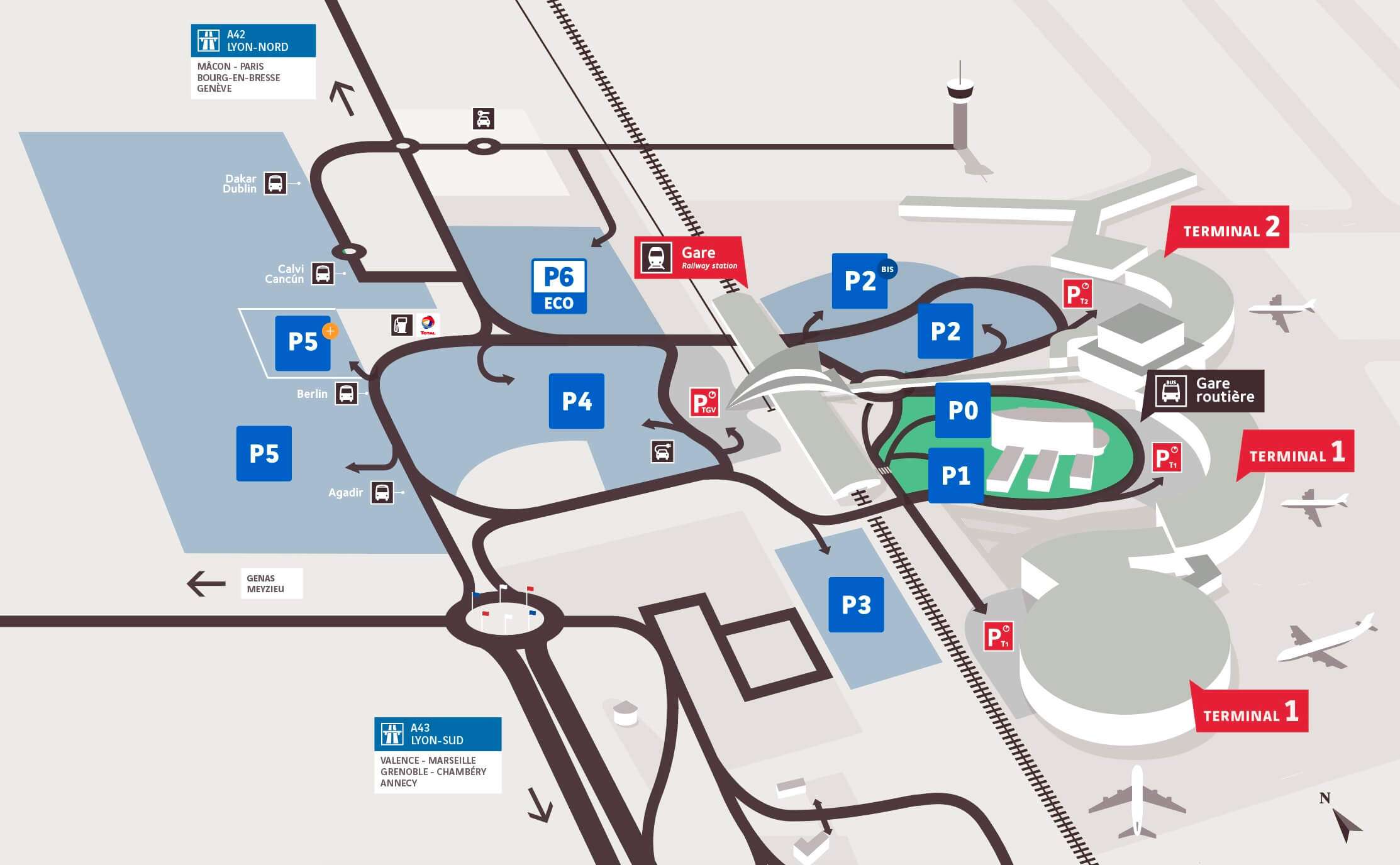 Localisation du parking P0 officiel Lyon Aéroport