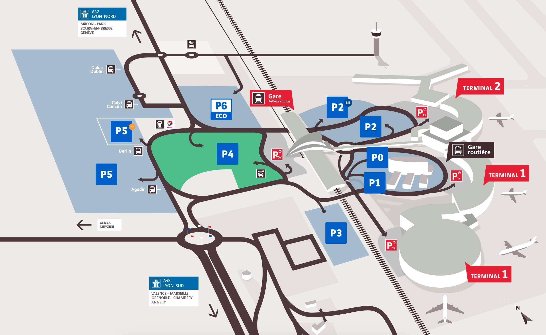 Localisation du parking P4 électrique officiel Lyon Aéroport