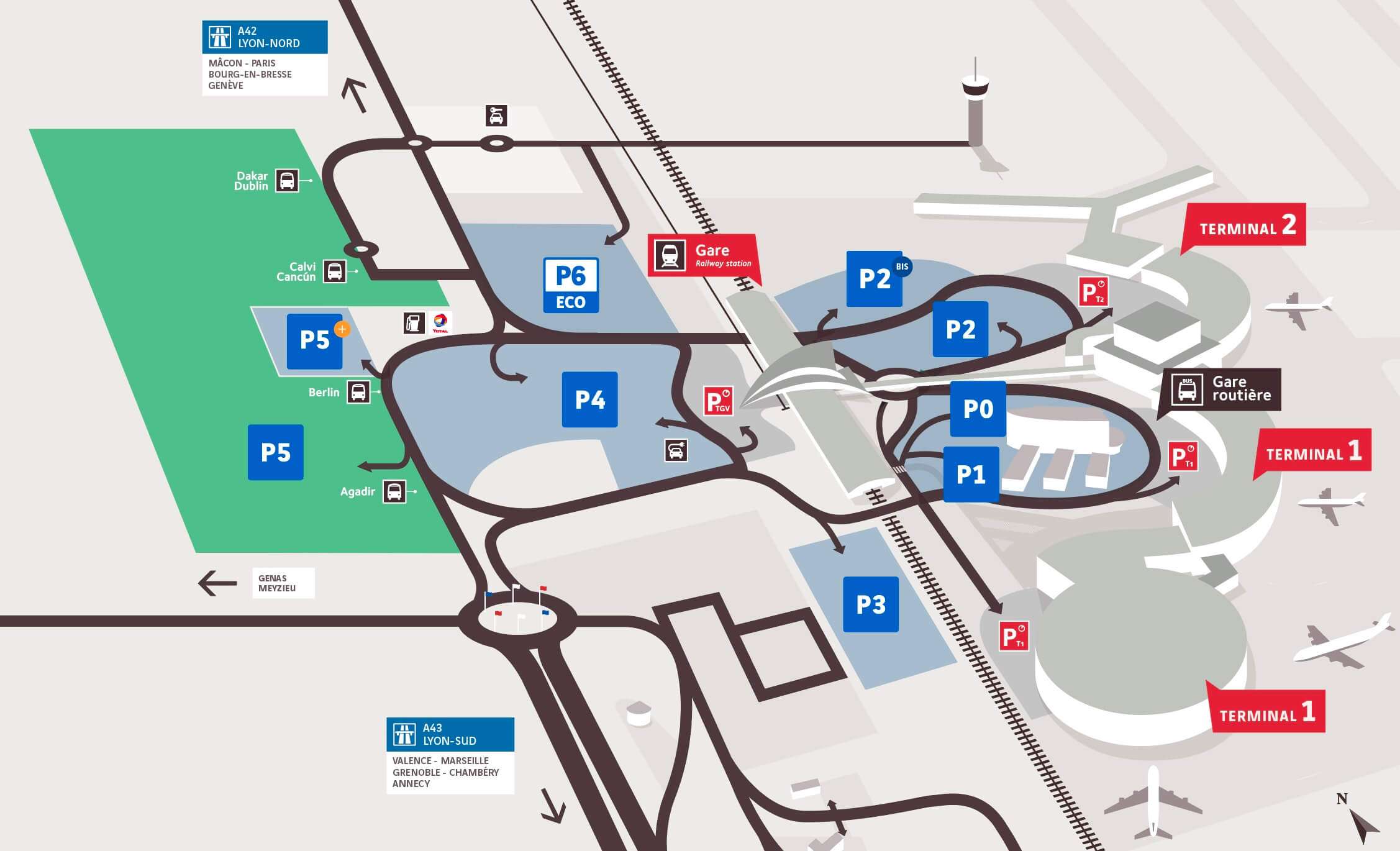 Localisation du parking P5 officiel Lyon Aéroport