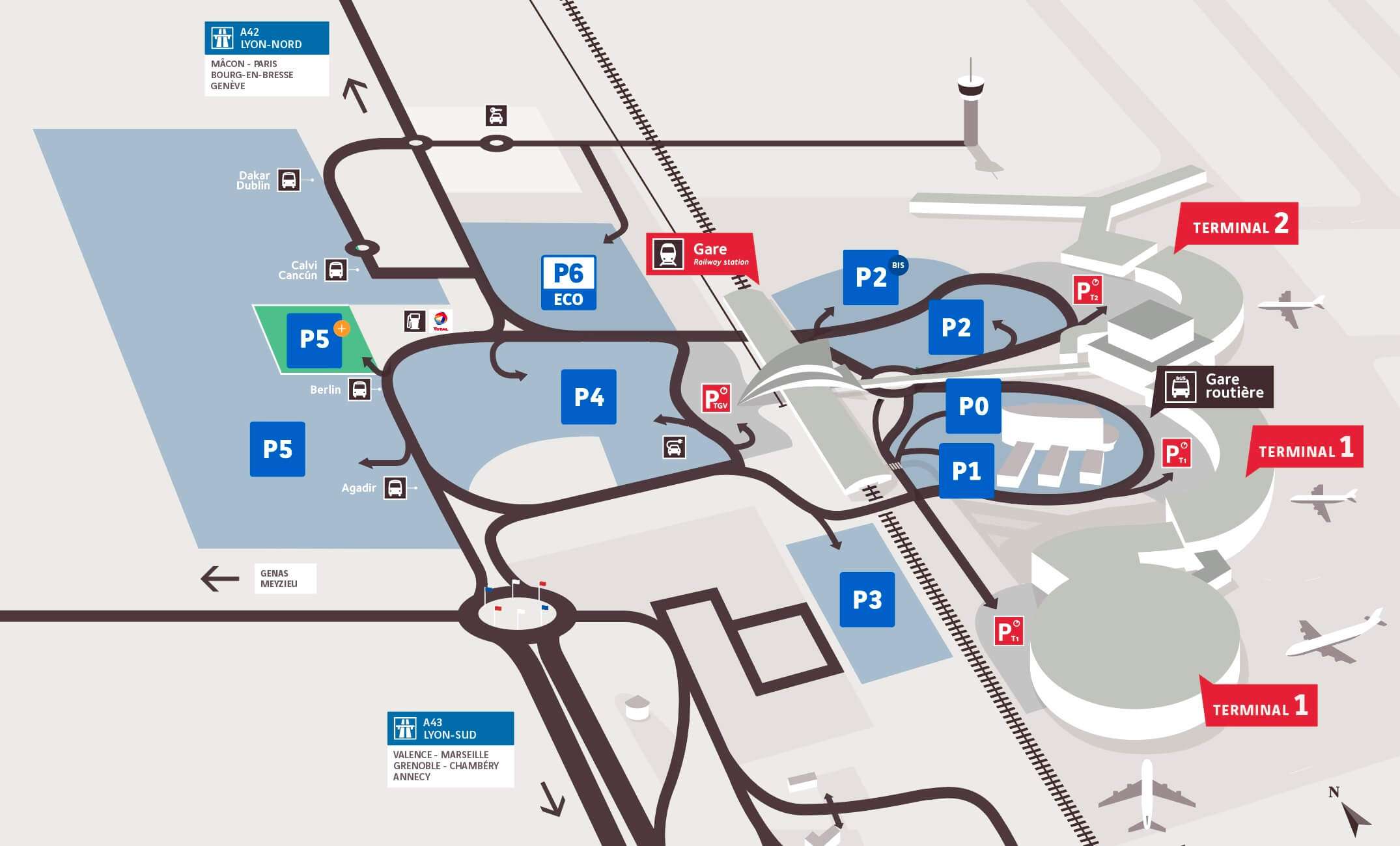 Lyon Airport's P5+ car park map